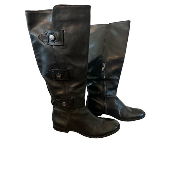 Coach Leather MAPLE Knee High Riding Boots Black Button Strap & Zipper SZ 8 - Picture 1 of 6